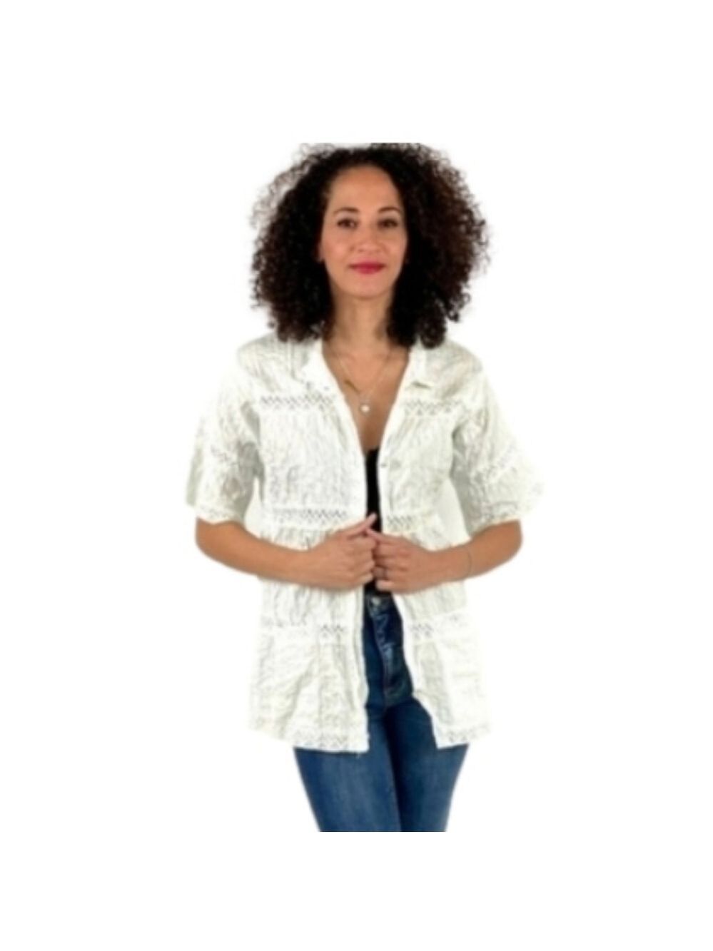 White Cotton Pintuck Tunic Lace Cottagecore Grandmacore One Size - Picture 4 of 15